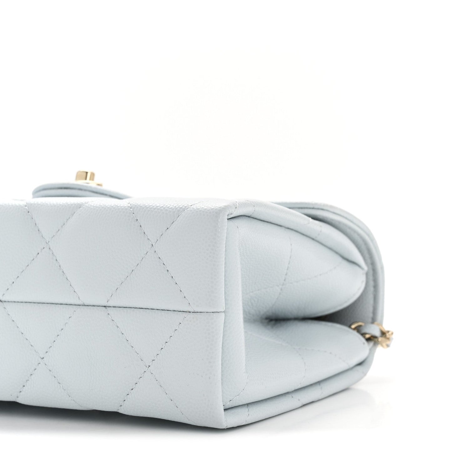 Caviar Quilted Mini Retro Twist Top Handle Flap Light Blue