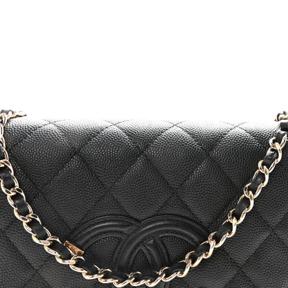 Caviar Quilted CC Filigree Wallet On Chain WOC Black