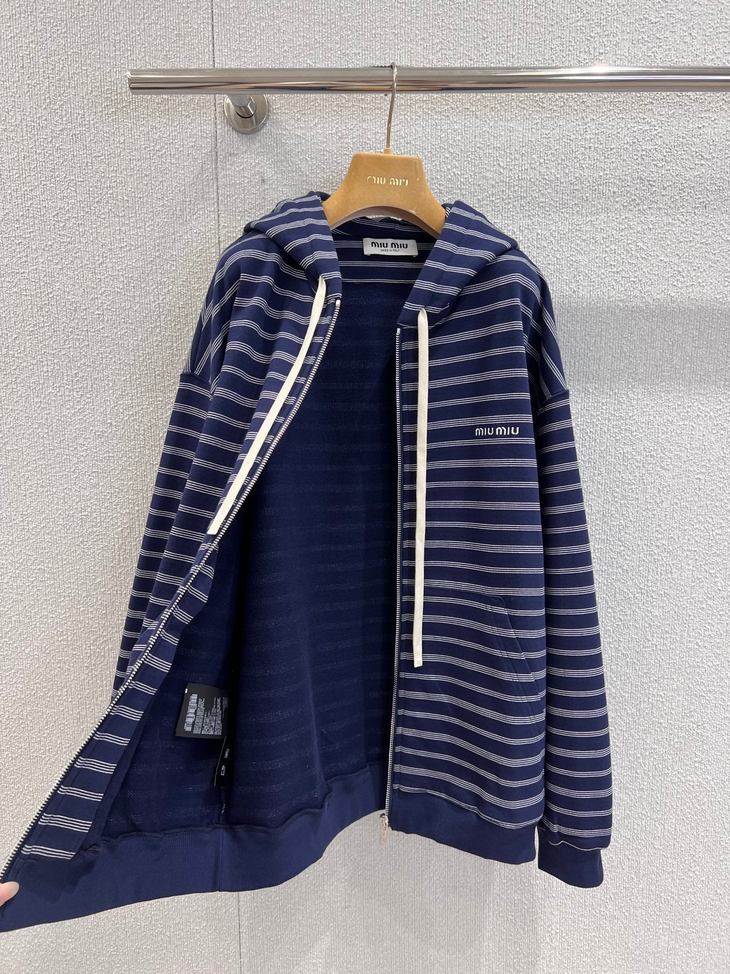 Miumiu 25FW Striped Zipper Hooded Sweatshirt Jacket Blue Cotton