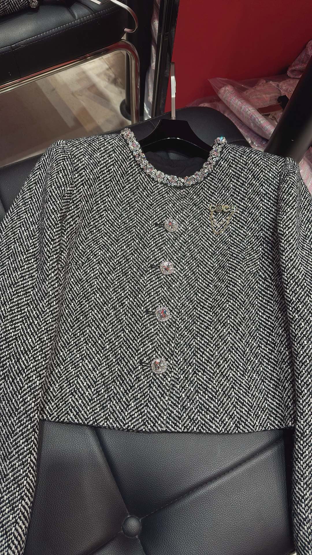 CC Hand-Made Beaded Set Gray Cotton