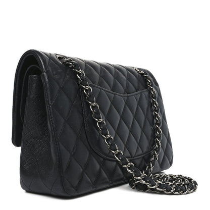 Iridescent Caviar Quilted Medium Double Flap Black