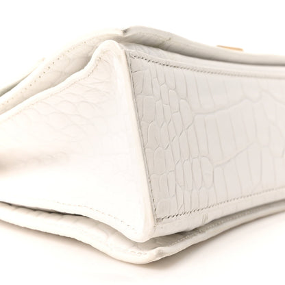 Extra Supple Calfskin Crocodile Embossed Small Crush Chain Bag Optic White