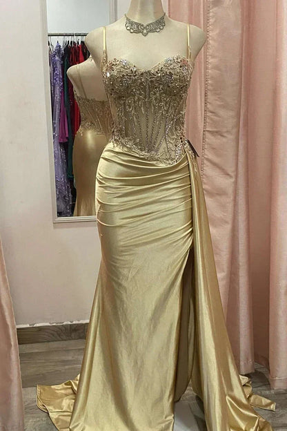 Gorgeous Mermaid Spaghetti Straps Silver Glitter Prom Dress with Split Slit