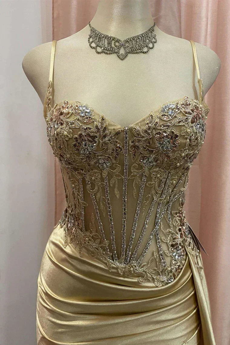 Gorgeous Mermaid Spaghetti Straps Silver Glitter Prom Dress with Split Slit