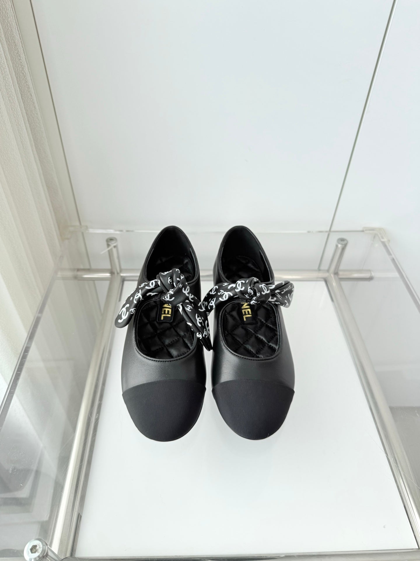 Chanel 26 Double C Heel Pump With Silk Ribbon Black Lambskin 597333