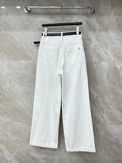Celine 26S Patch Pocket Wide-Leg Jeans Cream White Demin 351184