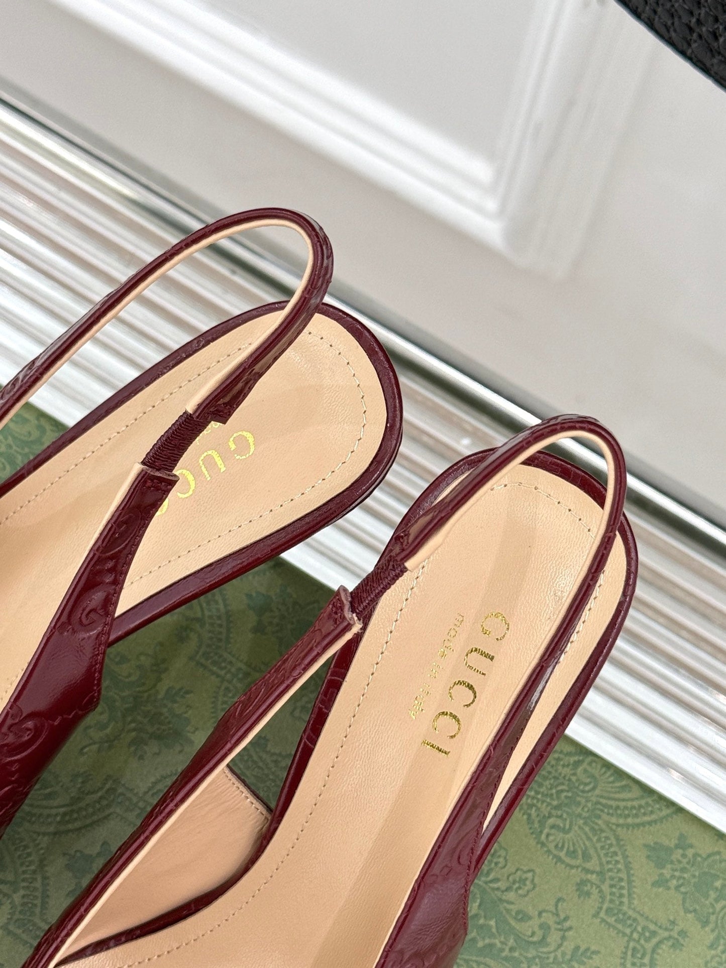 GG Horsebit Slingback 85MM Burgundy GG Leather Point Toe