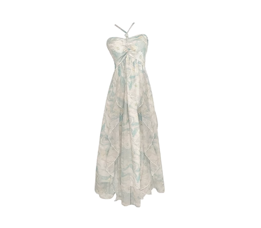 Beach holiday long dress slim halter neck dress temperament high-end tube top dress R0009