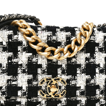 Tweed Quilted Large Chanel 19 Flap Black Ecru White