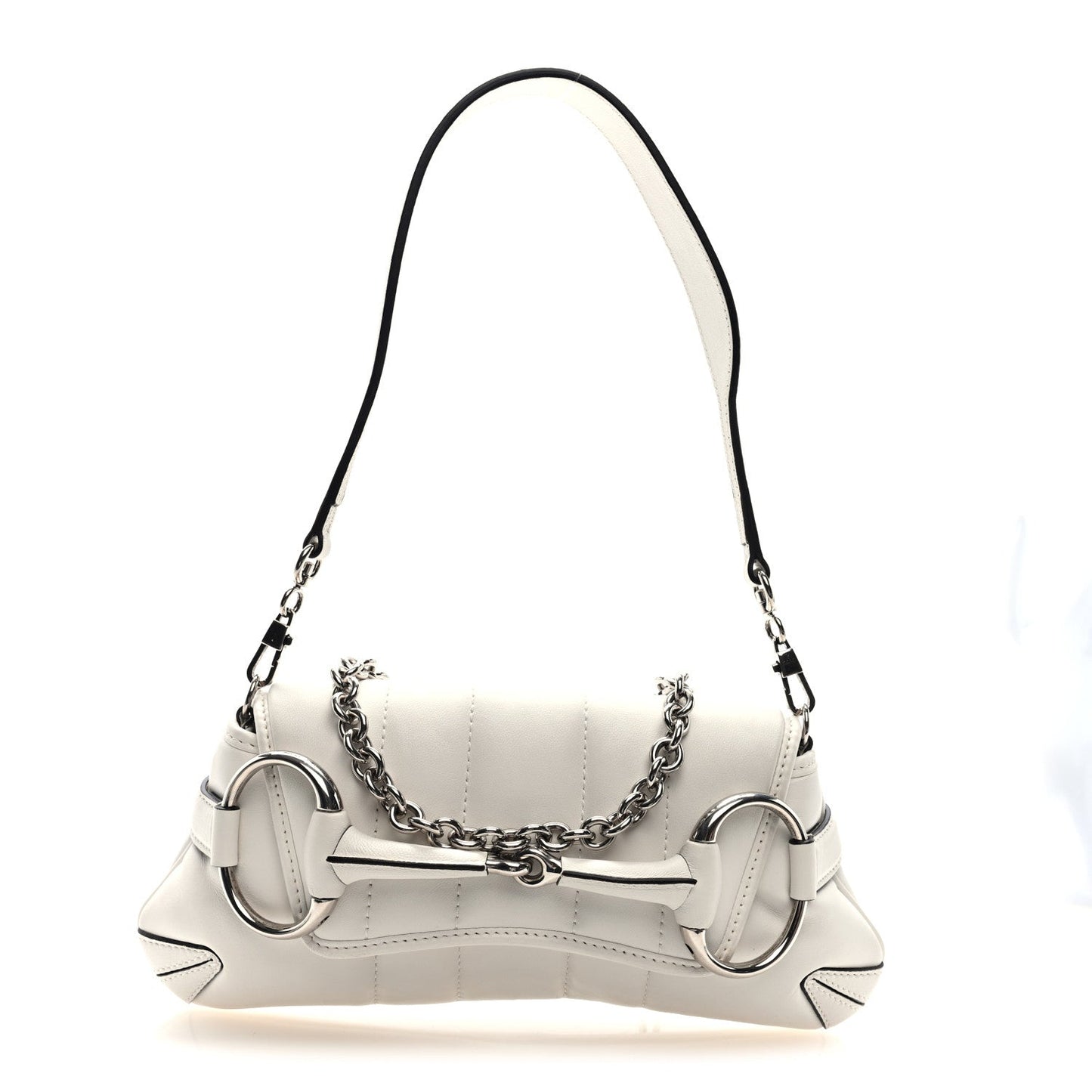 Nappa Vertical Matelasse Small Maxi Horsebit Chain Shoulder Bag Great White