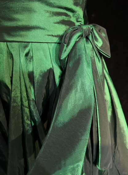 Green Strapless Satin Waist Pleated A-Line Short Skirt Homecoming Dress R4983
