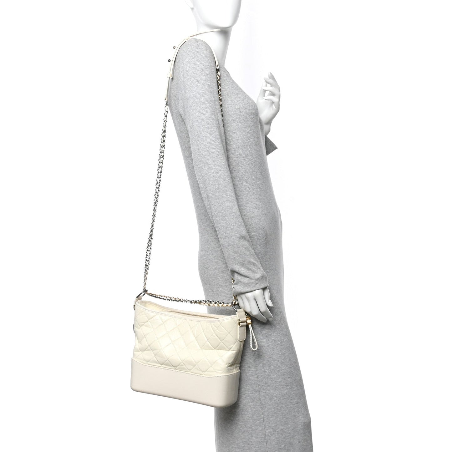 Aged Calfskin Quilted Medium Gabrielle Hobo White