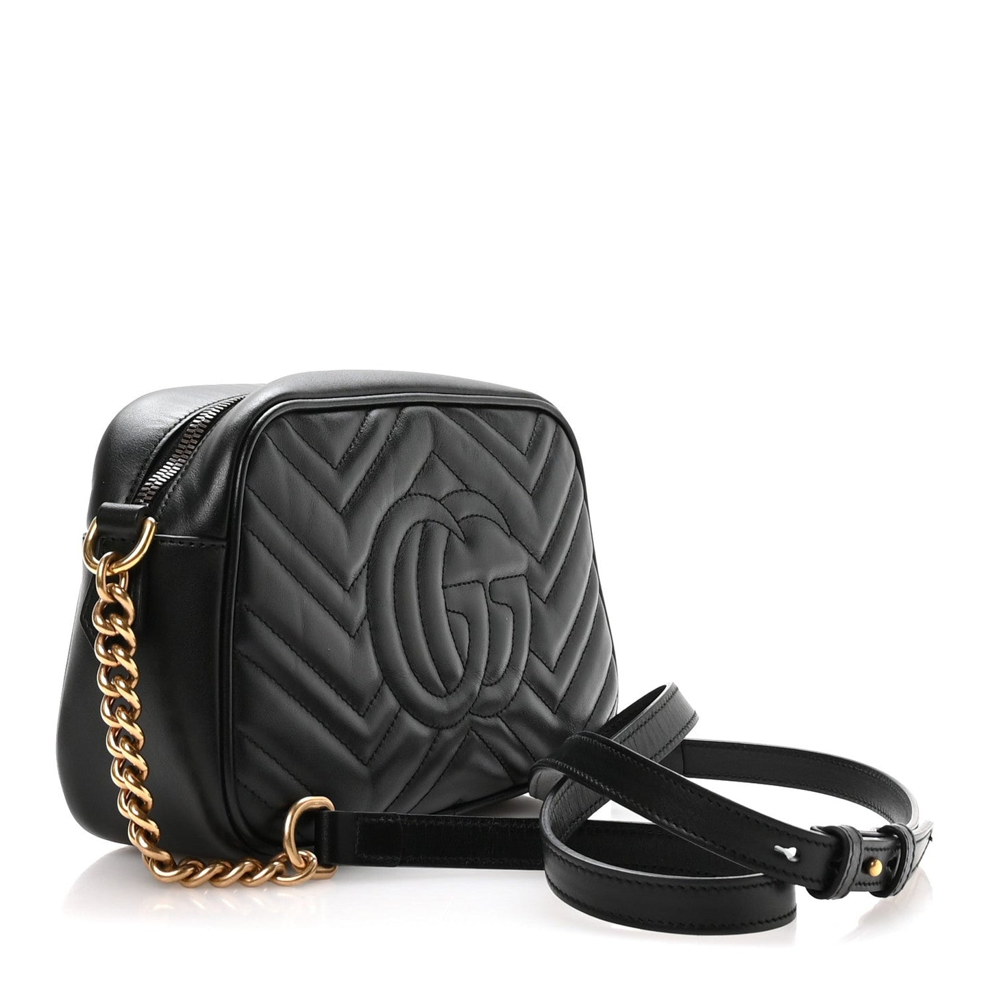 Calfskin Matelasse Small GG Marmont Chain Shoulder Bag Black