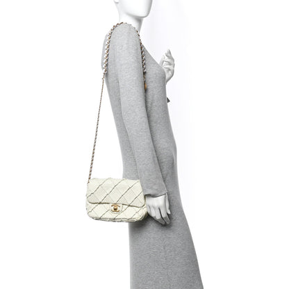 Pleated Calfskin Quilted Medallion Flap White