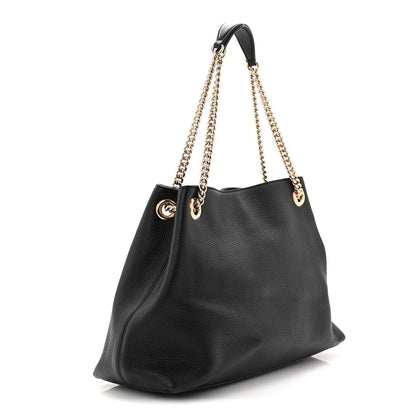 Pebbled Calfskin Medium Soho Chain Shoulder Bag Black