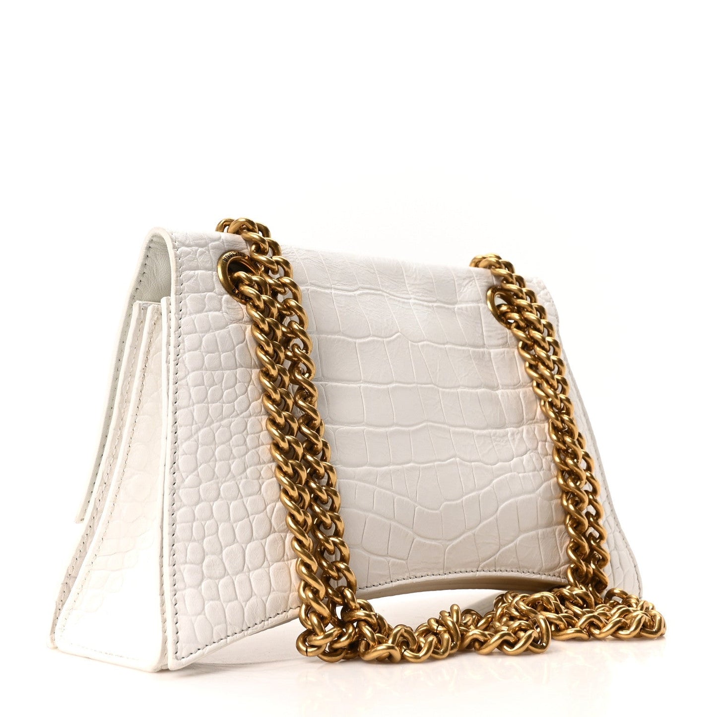 Extra Supple Calfskin Crocodile Embossed Small Crush Chain Bag Optic White