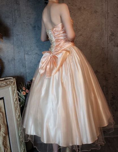 Princess Champagne Pink A-line Sweet Bow Satin Prom Dress Evening Dress Sweet 16 Dress P4316