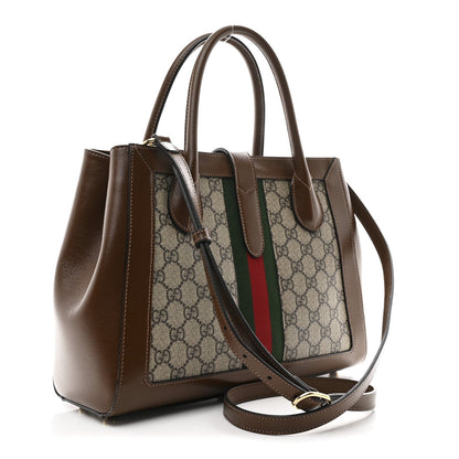 GG Supreme Monogram Azalea Calfskin Web Medium Jackie 1961 Tote Beige Ebony Brown Sugar