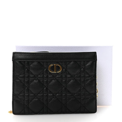 Calfskin Cannage Caro Zipped Pouch With Chain Black