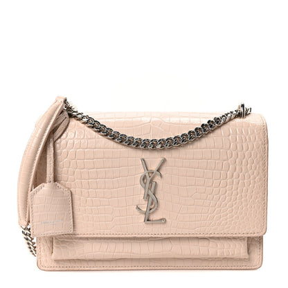 Calfskin Crocodile Embossed Medium Monogram Sunset Rose Antic