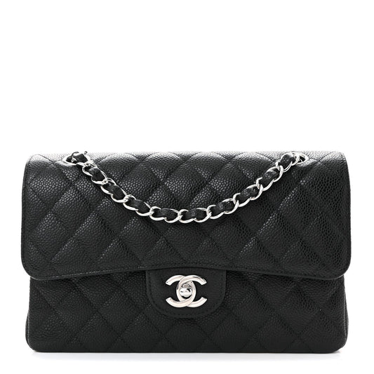 Caviar Quilted Small Double Flap Black