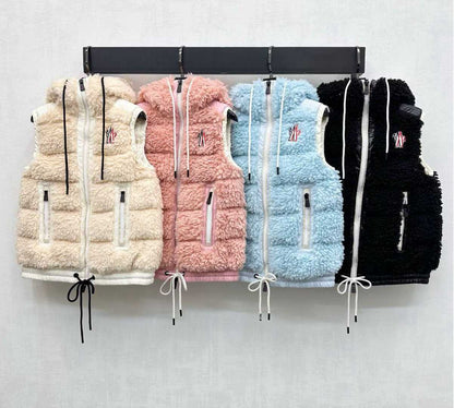 Moncle 25 Teddy Plush Down Vest in Black