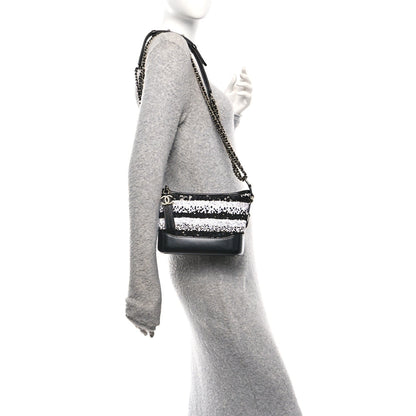 Sequin Calfskin Small Gabrielle Hobo Black White