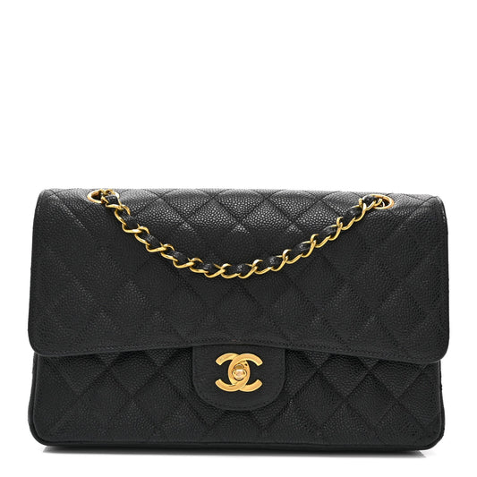 Caviar Quilted Medium Double Flap Black