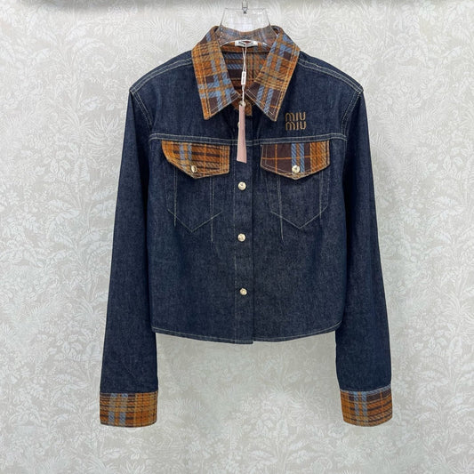 Miu Miu 25 Classic Plaid Pocket Denim Short Jacket