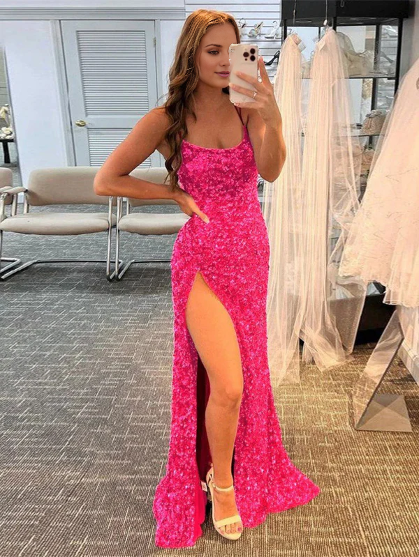 omberprom Mermaid Evening Dress Spaghetti Straps Long Sequins Prom Dress
