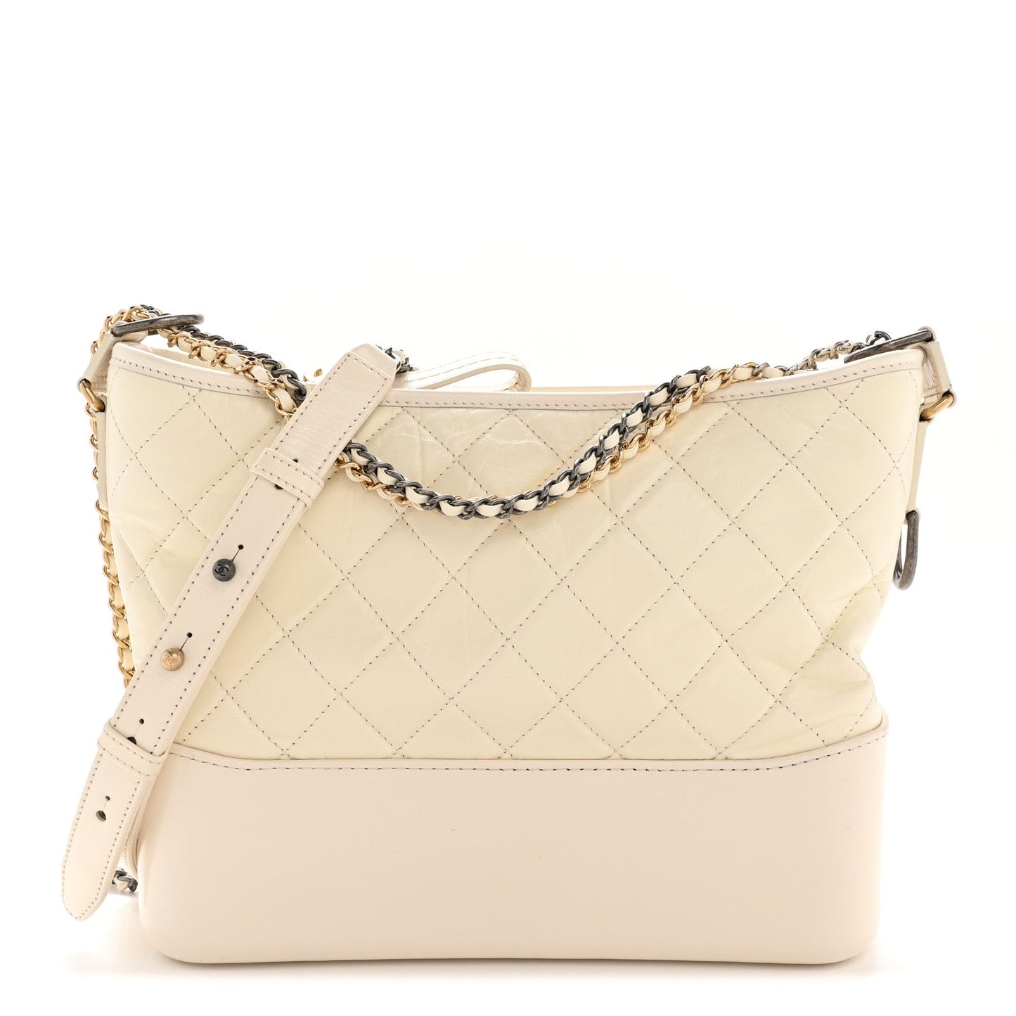 Aged Calfskin Quilted Medium Gabrielle Hobo White