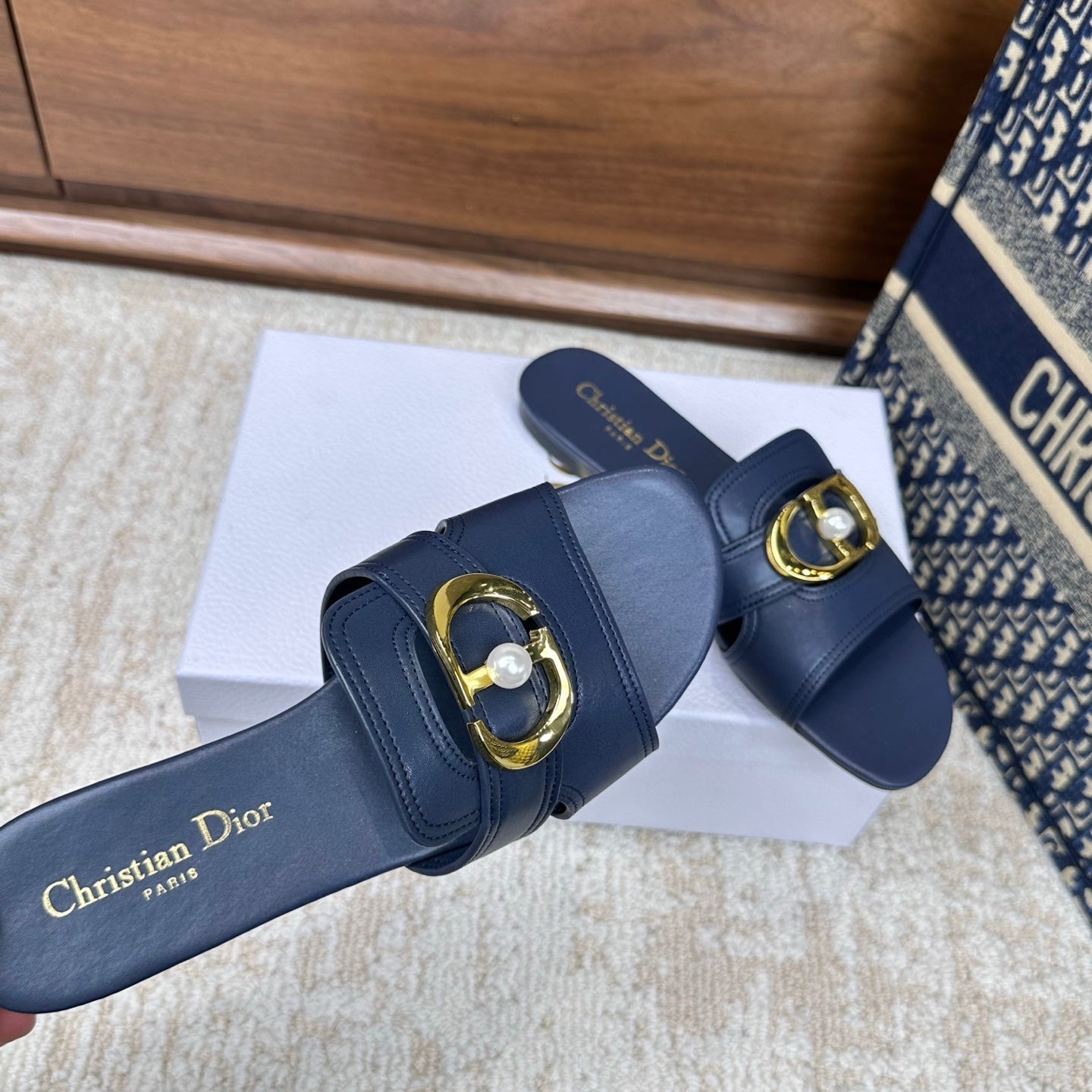CD Montaigne Sandals Dark Blue in Calfskin 598169