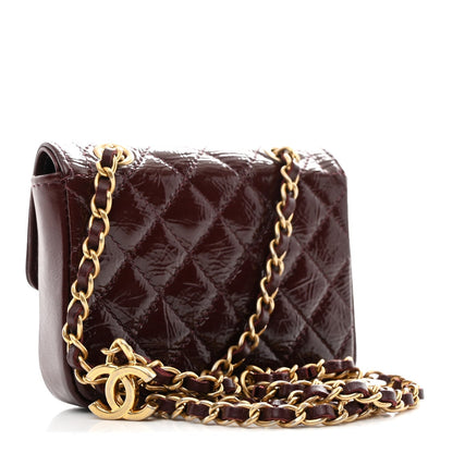 Shiny Aged Calfskin Quilted Waist Belt Bag Burgundy