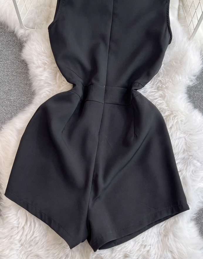 Black jumpsuit shorts women 2025 new high waist slim small fashion workwear jumpsuit trend R0389
