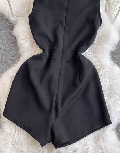 Black jumpsuit shorts women 2025 new high waist slim small fashion workwear jumpsuit trend R0389