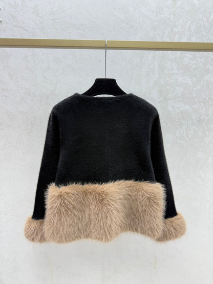 Chanel 2025 Cardigan White and Black Wool Faux Fur Trim