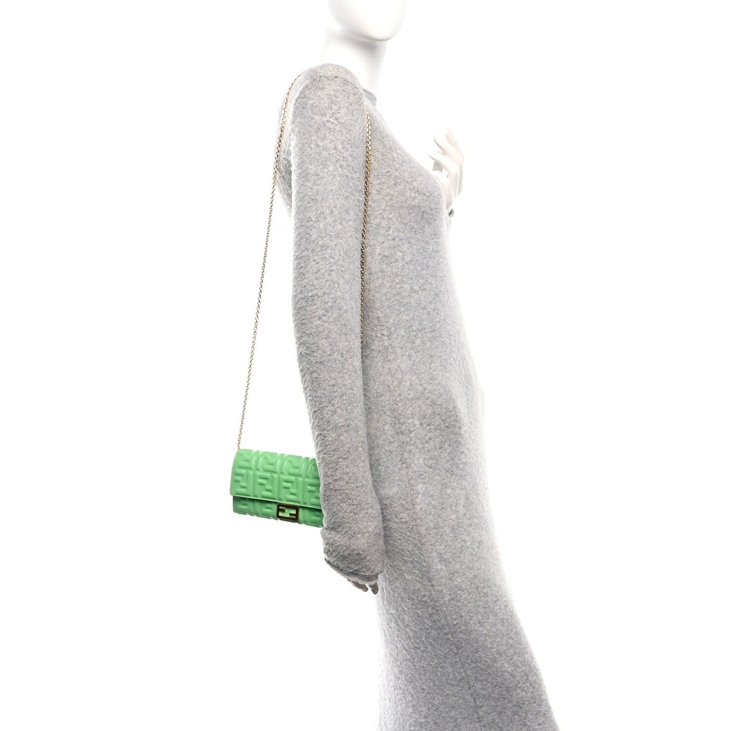 Nappa Matisse FF Embossed Continental Wallet On Chain Edamame