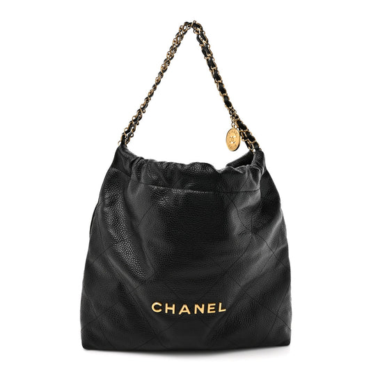 Shiny Caviar Quilted Chanel 22 Black