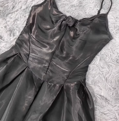 Elegant Black A-Line Spaghetti Strap Satin Long Prom Dress Evening Dress P4336