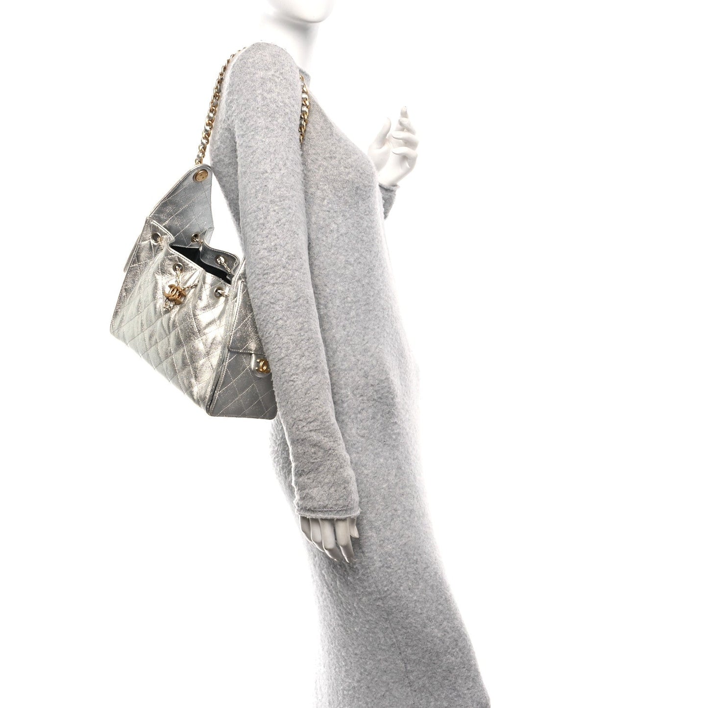 Metallic Caviar Quilted Small Chanel 25 Handbag Silver