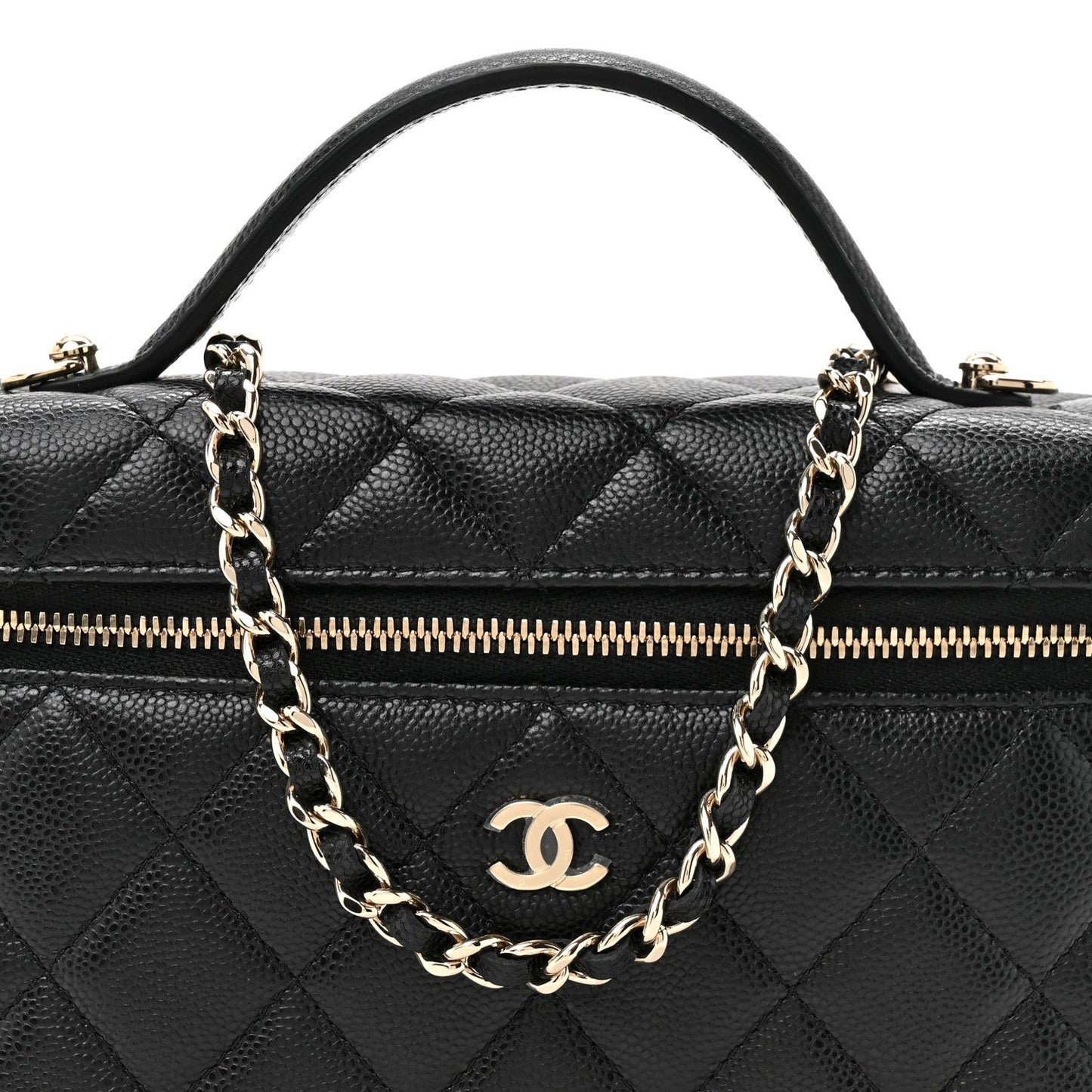 Caviar Quilted Top Handle Slim Vanity With Chain Black