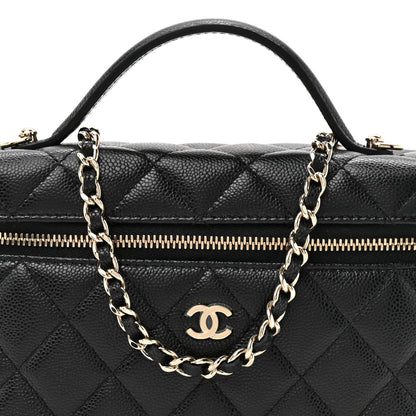 Caviar Quilted Top Handle Slim Vanity With Chain Black