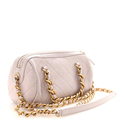 Shiny Lambskin Quilted Small Fashion Therapy Bowling Bag Lilac