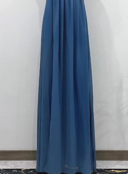 Elegant Dusty Blue One-Shoulder Chiffon Prom Dress Evening Dress Bridesmaid Dress P4342