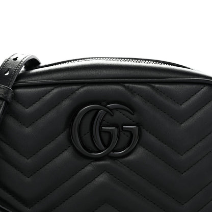 Calfskin Matelasse Monochrome Small GG Marmont Chain Shoulder Bag Black