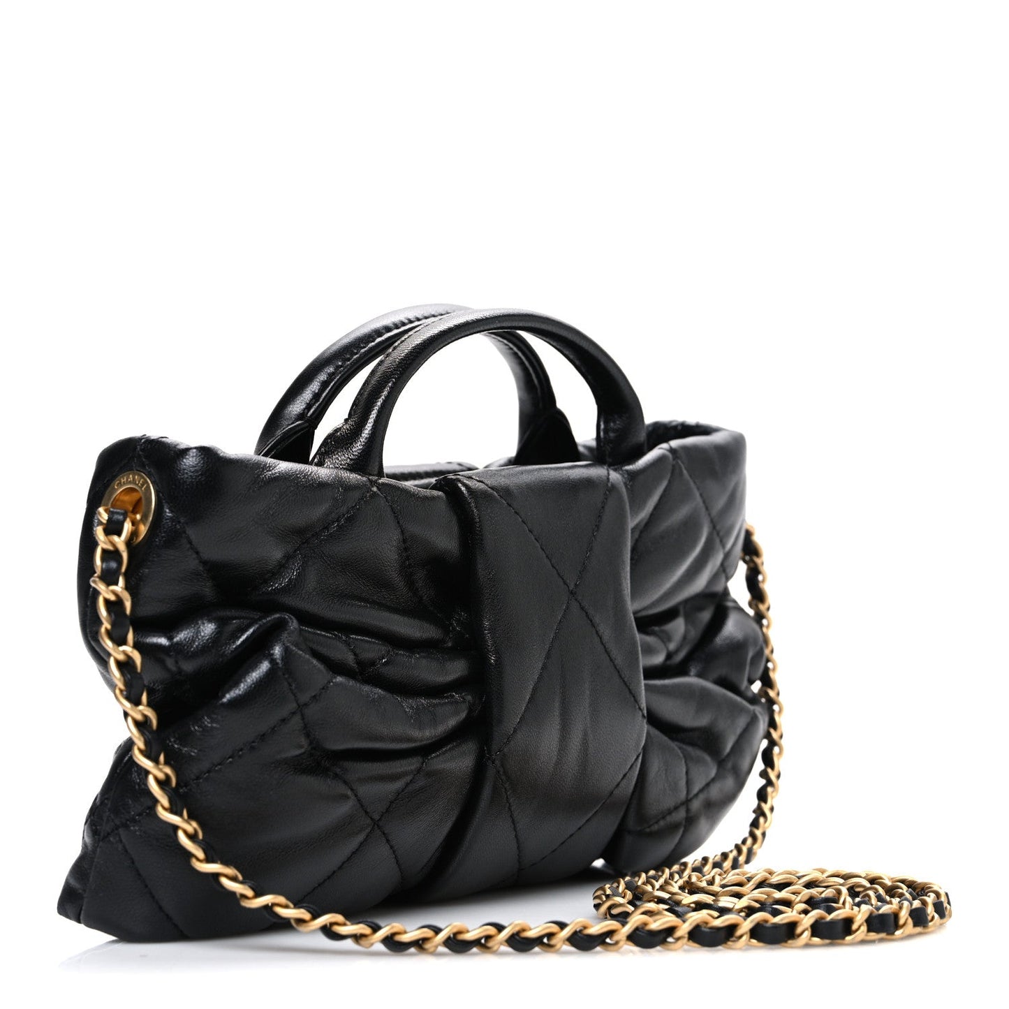 Lambskin Quilted Mini Bow Bag Black