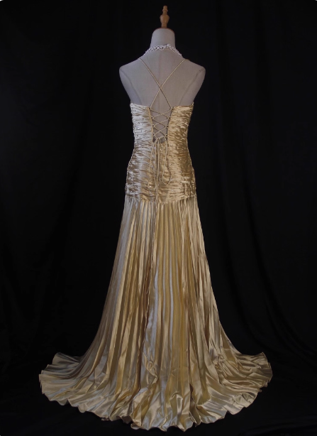 Luxurious Elegant Yellow A-Line V-Neck Spaghetti Strap Knot Ruched Satin Long Prom Dress Evening Dress P4345