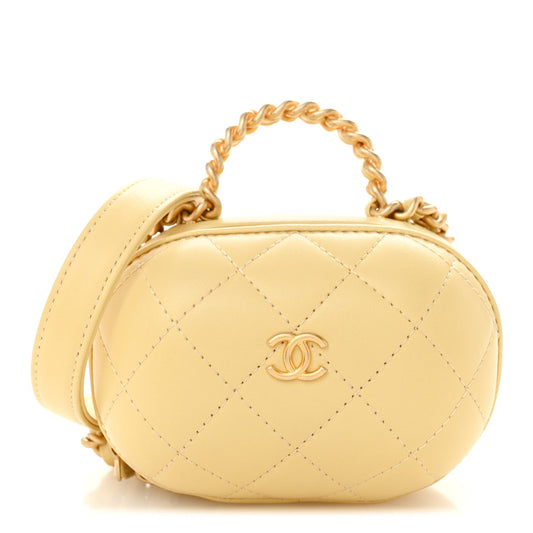 Lambskin Quilted CC Bubble Vanity Case With Chain Light Yellow