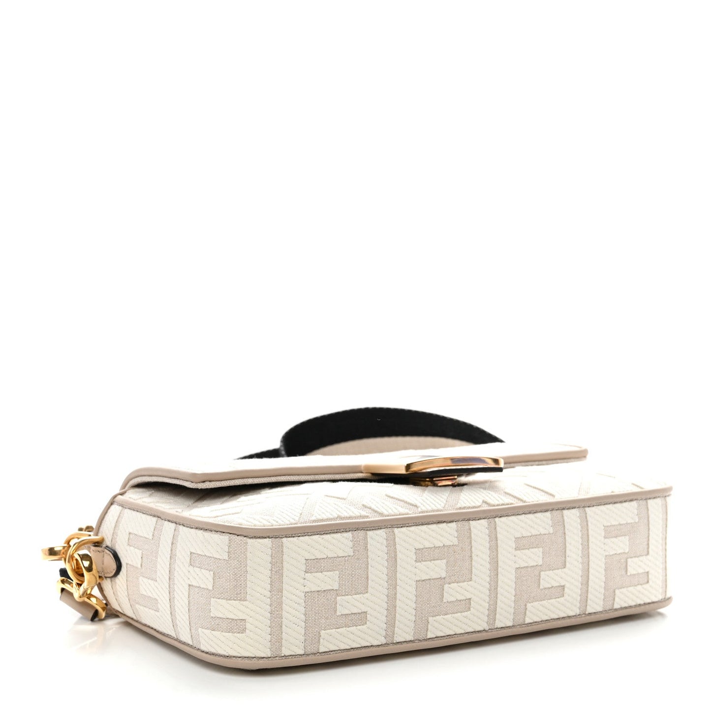 Canvas Vitello King FF Embroidered Baguette Grezzo White Nuvola