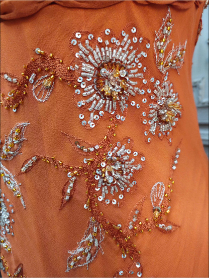 Elegant Orange Mermaid Spaghetti Strap Beaded Chiffon Long Prom Dress Evening Dress P4349